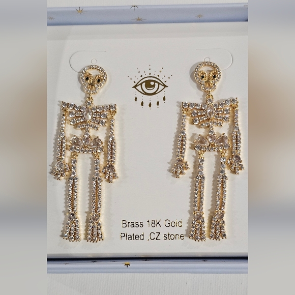 EYECANDY LA Gold Skeleton Dangle Earrings - Picture 6 of 8